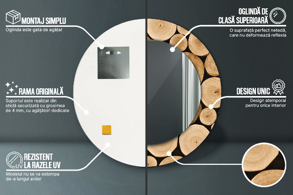 Bedrukte ronde spiegel Houtblokken