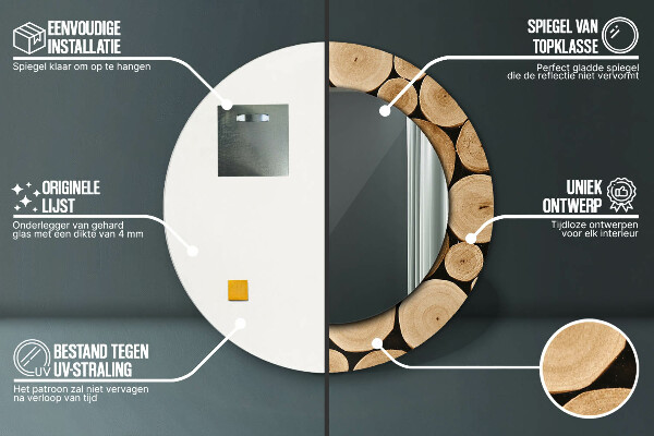 Bedrukte ronde spiegel Houtblokken