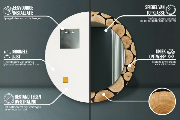 Bedrukte ronde spiegel Houtblokken