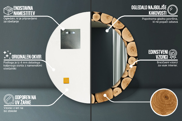 Bedrukte ronde spiegel Houtblokken