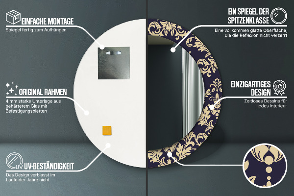 Ronde spiegel met decoratie Bloemenpatroon