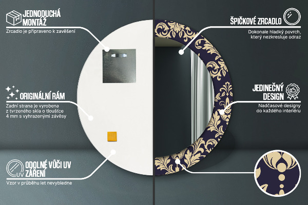 Ronde spiegel met decoratie Bloemenpatroon
