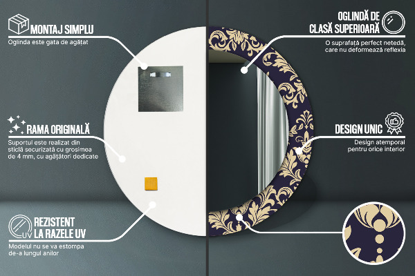 Ronde spiegel met decoratie Bloemenpatroon