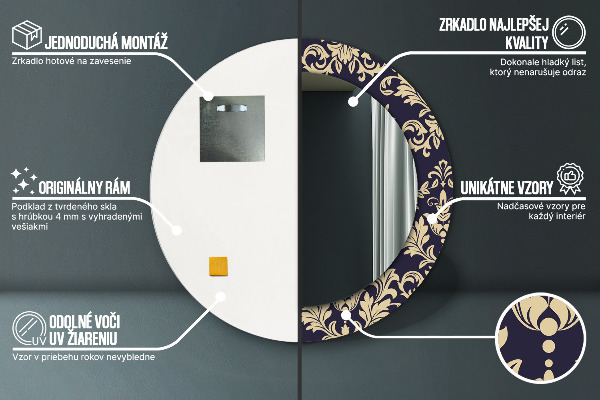 Ronde spiegel met decoratie Bloemenpatroon