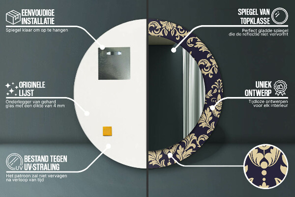 Ronde spiegel met decoratie Bloemenpatroon