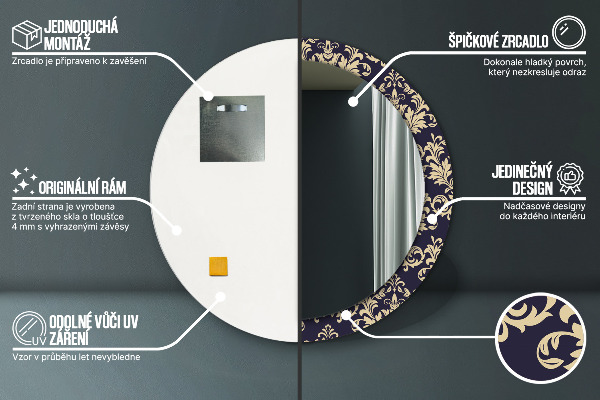 Ronde spiegel met decoratie Bloemenpatroon
