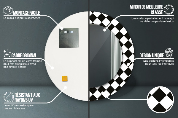 Ronde spiegel met bedrukte lijst Schaak bureau