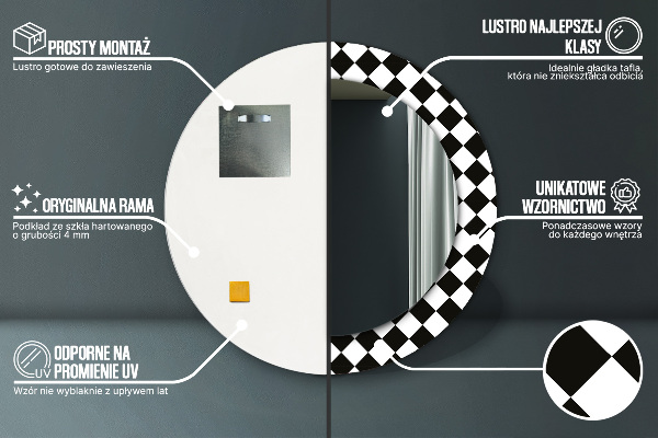 Ronde spiegel met bedrukte lijst Schaak bureau