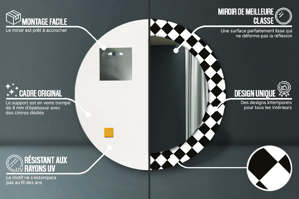 Ronde spiegel met bedrukte lijst Schaak bureau