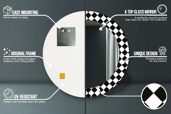 Ronde spiegel met bedrukte lijst Schaak bureau