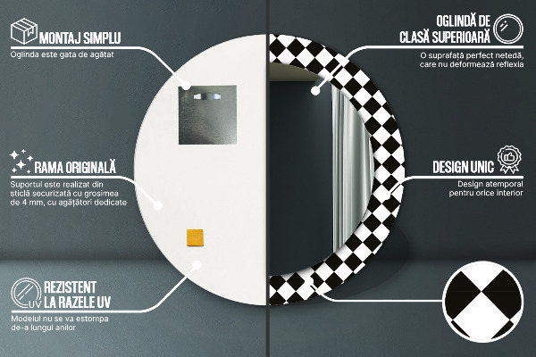 Ronde spiegel met bedrukte lijst Schaak bureau