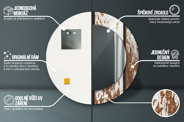 Ronde wandspiegel met print Vintage donker hout