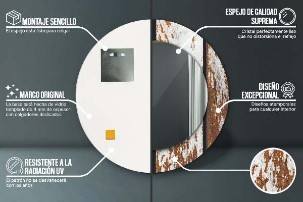 Ronde wandspiegel met print Vintage donker hout