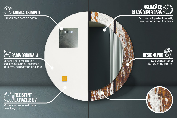 Ronde wandspiegel met print Vintage donker hout