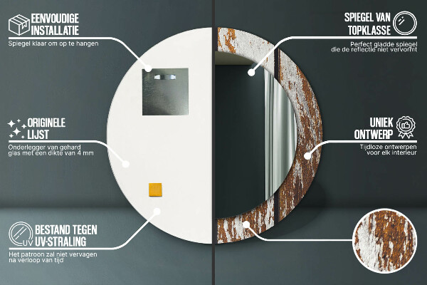 Ronde wandspiegel met print Vintage donker hout