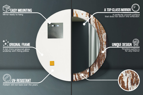 Ronde wandspiegel met print Vintage donker hout