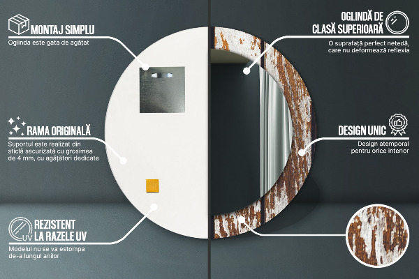 Ronde wandspiegel met print Vintage donker hout