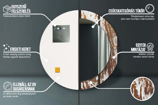 Ronde wandspiegel met print Vintage donker hout