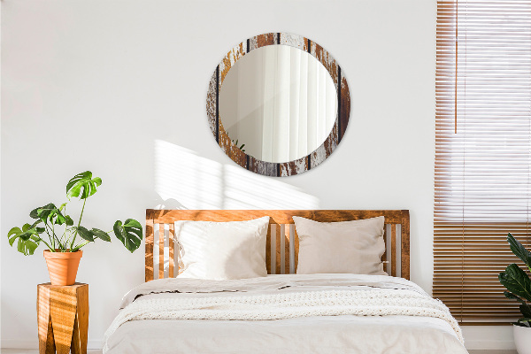 Ronde wandspiegel met print Vintage donker hout