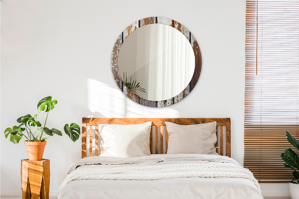 Ronde wandspiegel met print Vintage donker hout