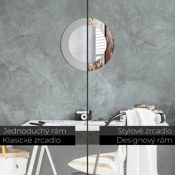 Ronde wandspiegel met print Vintage donker hout