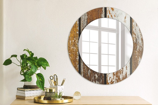 Ronde wandspiegel met print Vintage donker hout