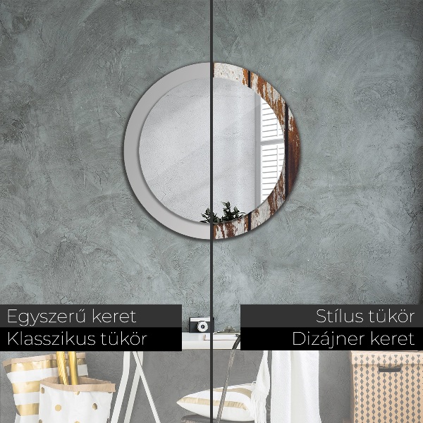 Ronde wandspiegel met print Vintage donker hout