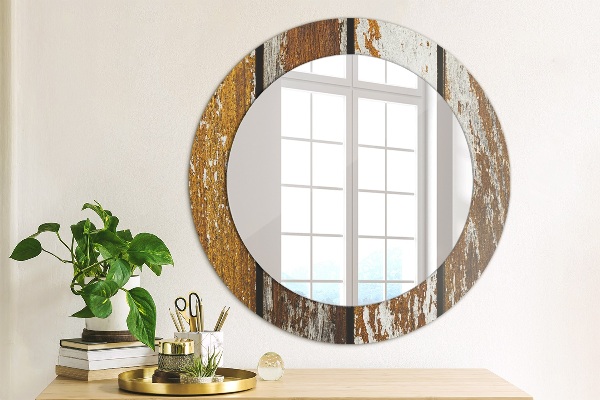 Ronde wandspiegel met print Vintage donker hout