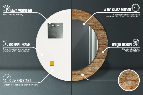 Ronde wandspiegel met print Oud hout