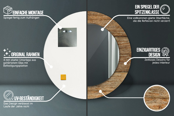 Ronde wandspiegel met print Oud hout