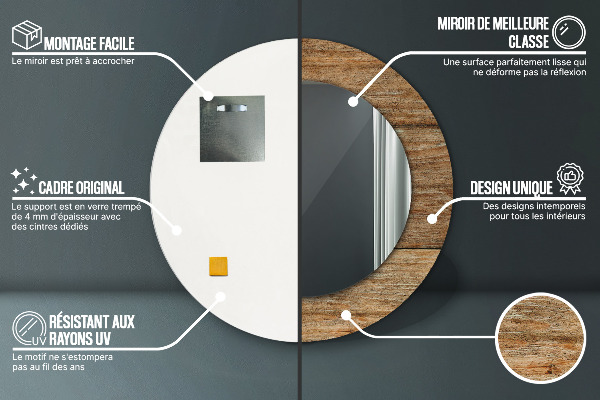 Ronde wandspiegel met print Oud hout