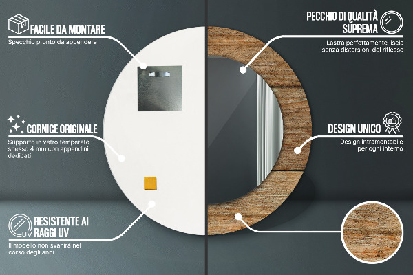 Ronde wandspiegel met print Oud hout