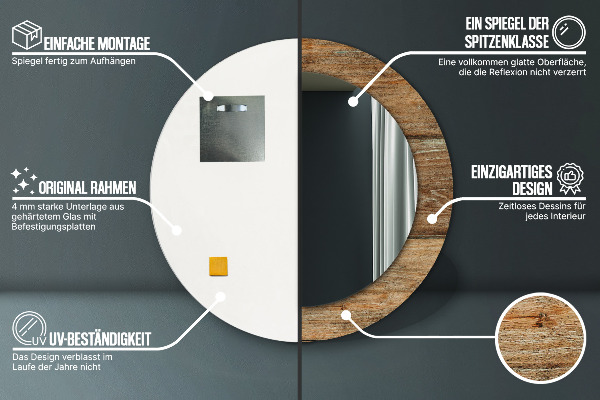 Ronde wandspiegel met print Oud hout