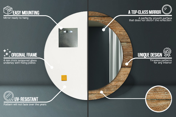 Ronde wandspiegel met print Oud hout