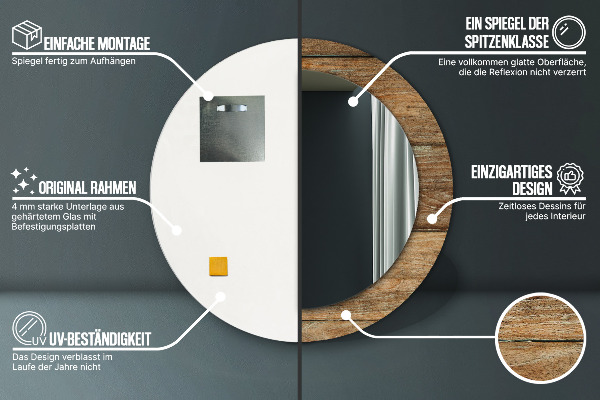 Ronde wandspiegel met print Oud hout