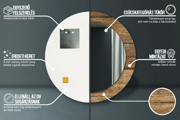 Ronde wandspiegel met print Oud hout