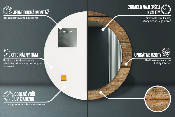Ronde wandspiegel met print Oud hout