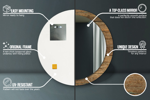 Ronde wandspiegel met print Oud hout