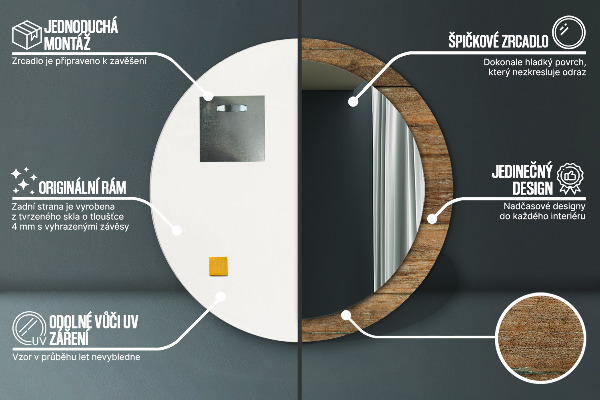 Ronde wandspiegel met print Oud hout