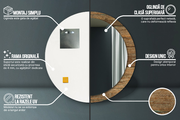 Ronde wandspiegel met print Oud hout