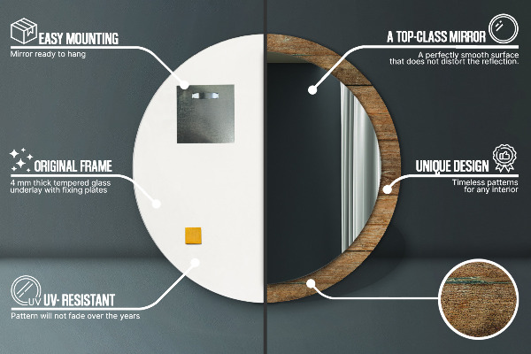 Ronde wandspiegel met print Oud hout