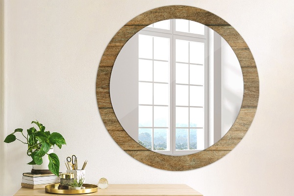 Ronde wandspiegel met print Oud hout