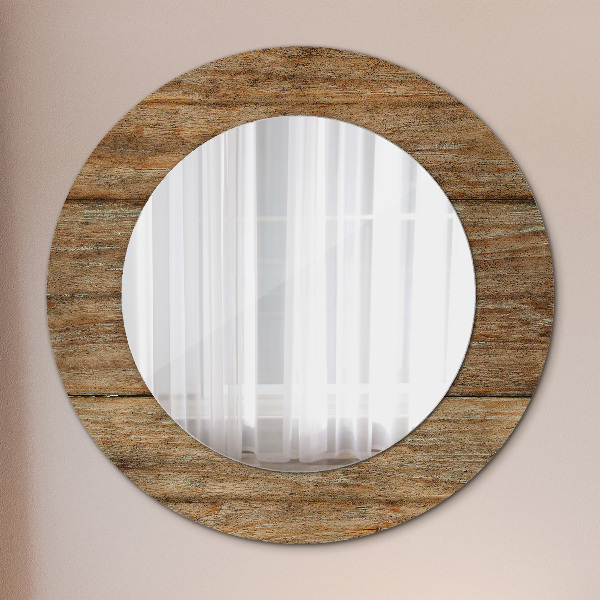 Ronde wandspiegel met print Oud hout