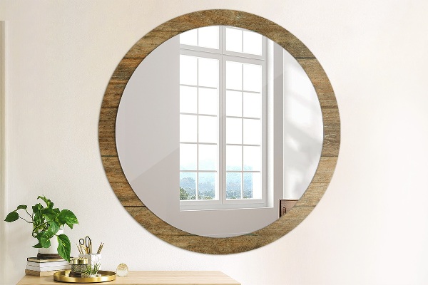 Ronde wandspiegel met print Oud hout