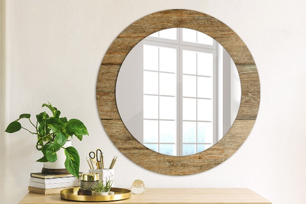 Ronde wandspiegel met print Oud hout