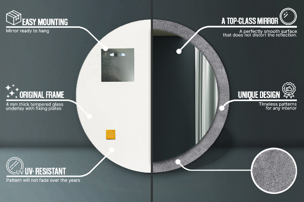 Ronde wandspiegel met print Betonnen textuur