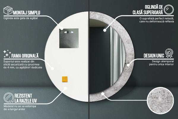 Bedrukte ronde spiegel Grijs beton