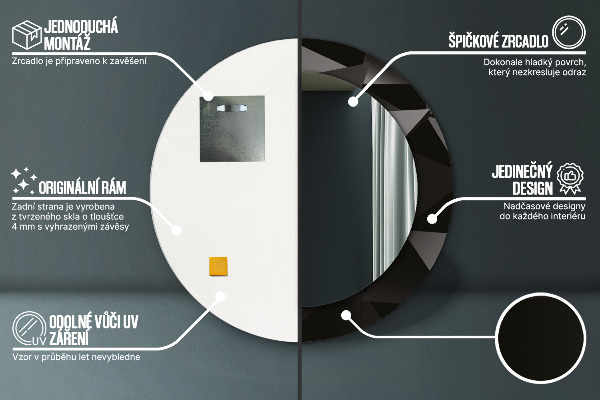 Ronde wandspiegel met print Abstract zwart