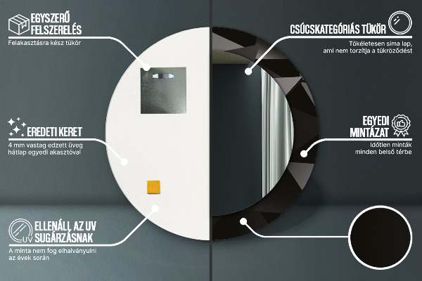 Ronde wandspiegel met print Abstract zwart