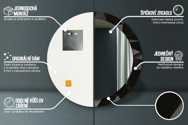 Ronde wandspiegel met print Abstract zwart